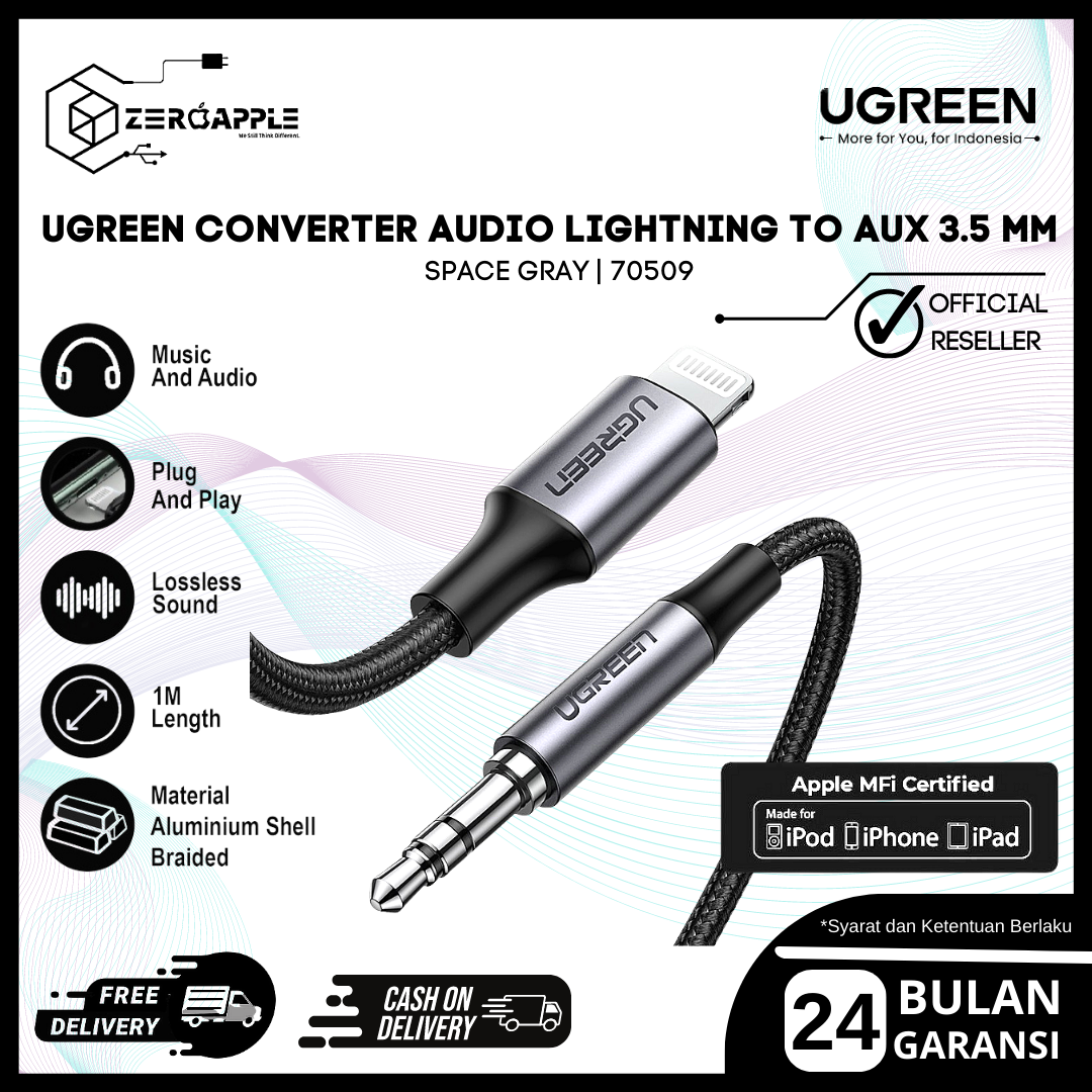 Cable AUX Lightning to Jack Audio MM Meter For iPhone