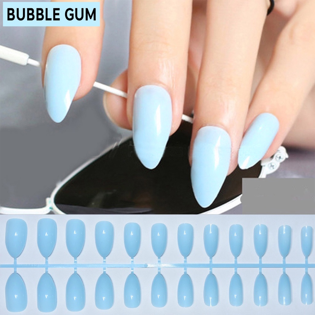 Kuku palsu polos panjang glossy isi 24 pendek oval medium warna glossy