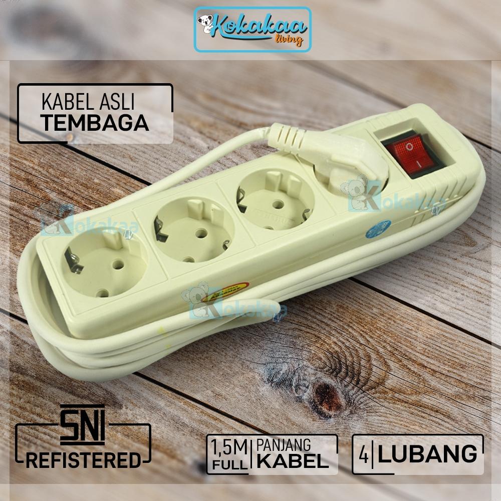 Sunfree Stop Kontak Listrik 4 Lubang Colokan + Kabel 1,5 METER SNI - Putih