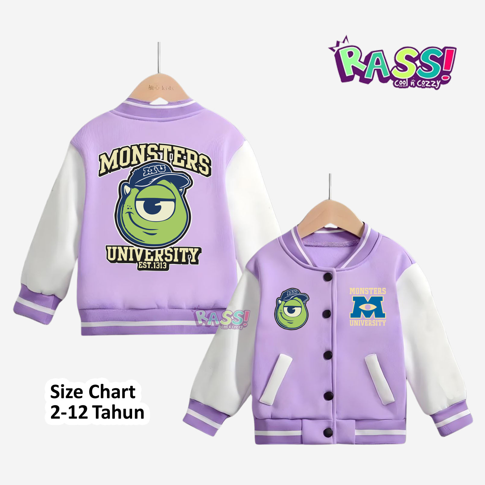 RASS KIDS MONSTER UNIVERSITY JACKET BASBALL DISTRO ANAK UMUR 2-12