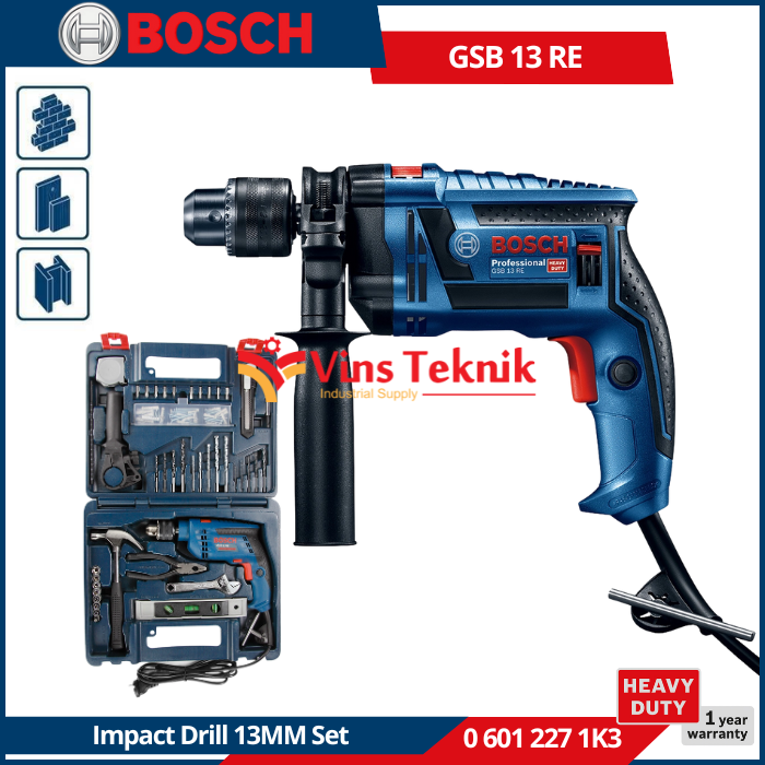 Mesin bor tembok impact drill Set GSB 13 RE Bosch GSB13RE Lazada