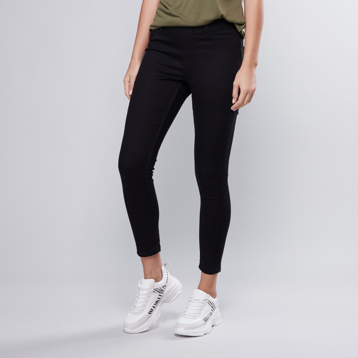 Max Fashion Solid Mid Waist Cropped Jeggings With Elasticised Waistband |  Lazada