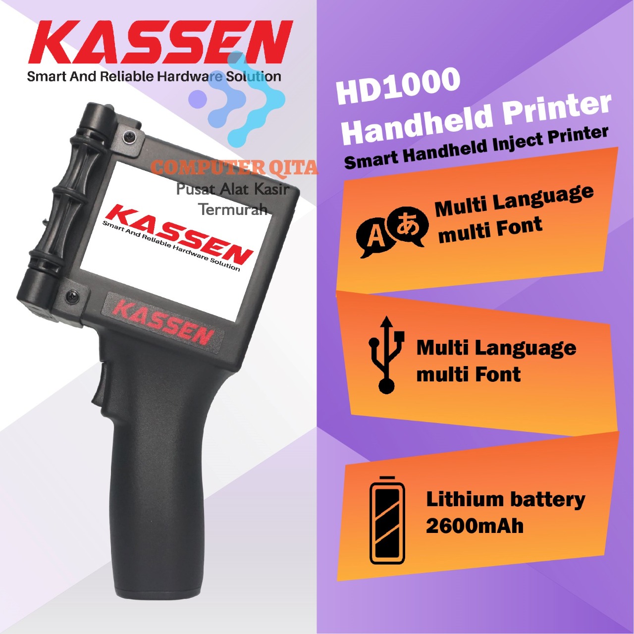 Kassen HD1000 Smart Handheld Inkjet Portable Printer Tangan Cetak