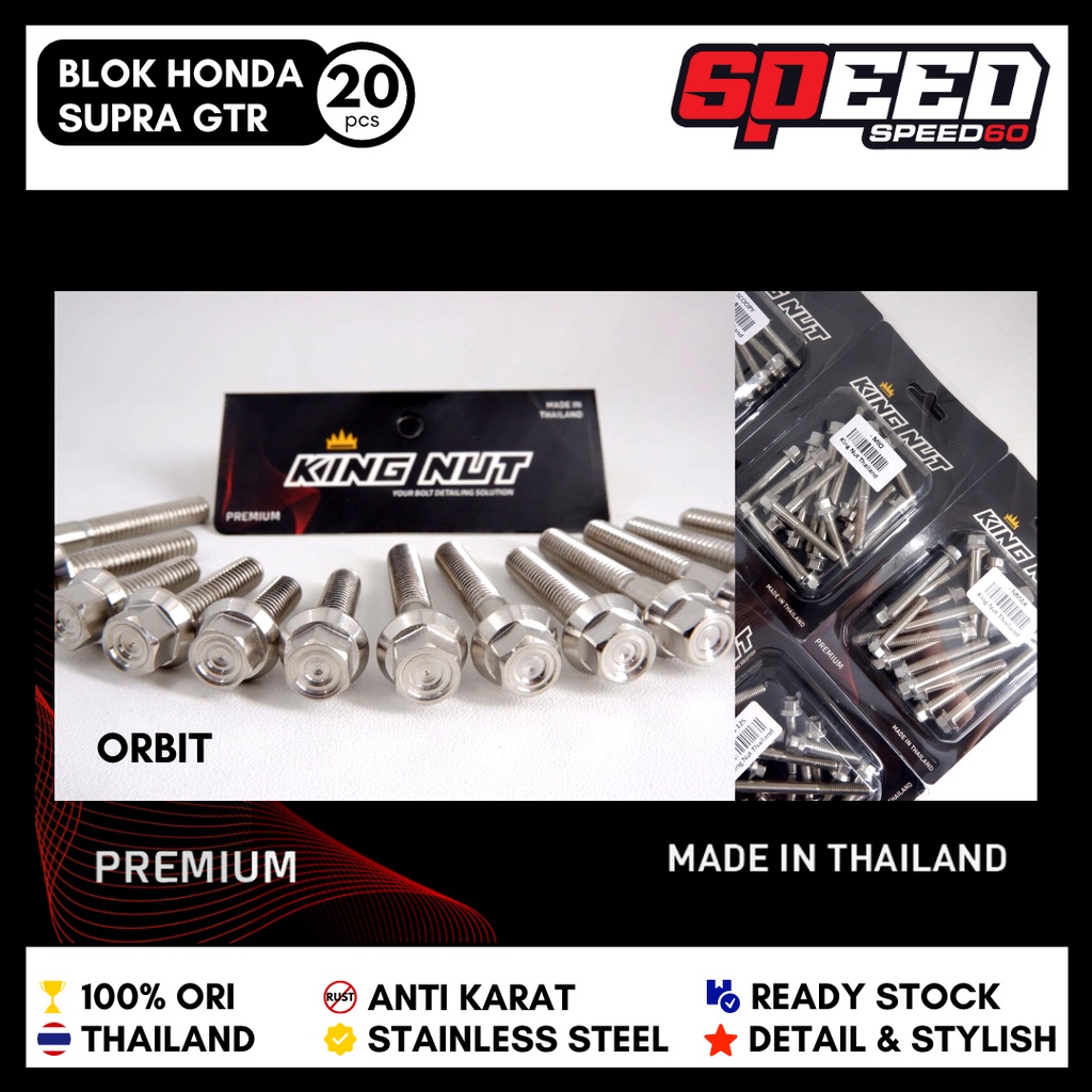 Set Baut Blok Kalter Mesin Honda Supra GTR 150 Probolt Stainless King Nut Thailand Original