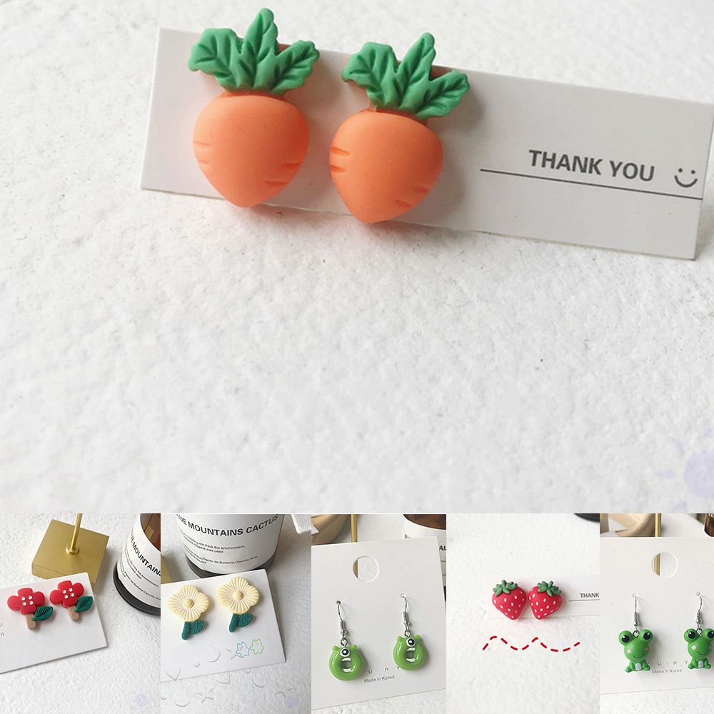 SIKONG 1 Pair Gift Fashion Strawberry Yellow and Safflower Cartoon Image Frog and Green Bean Frog Ear Hook Earrings