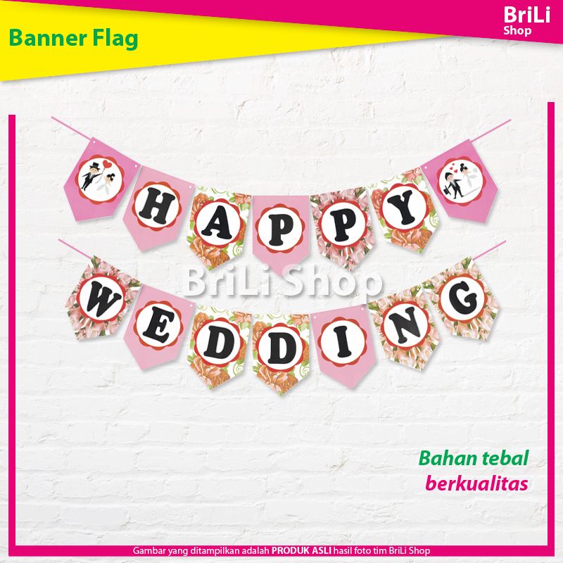 Bunting Flag HAPPY WEDDING Banner Resepsi Pernikahan Kawinan | Lazada