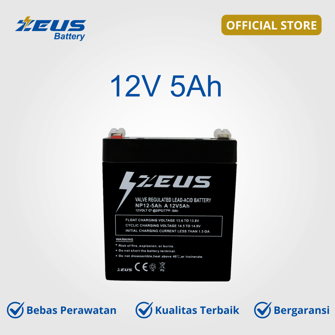 Aki Mesin Arum Manis, Motor Mainan, CCTV, UPS VRLA 12V 5Ah Zeus Accu ...