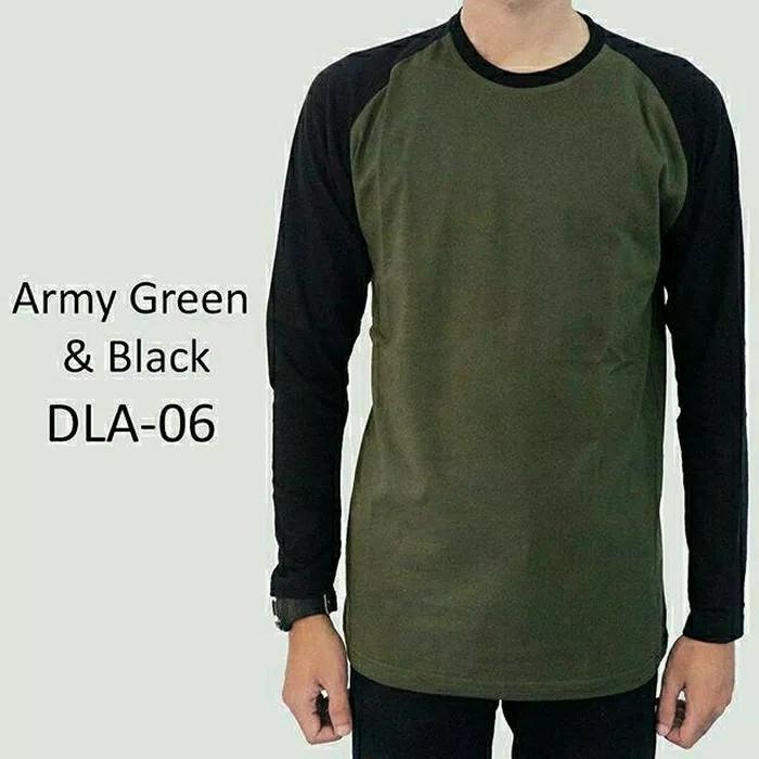 Kaos Polos Raglan Lengan Panjang Army Green & Black - DLA06