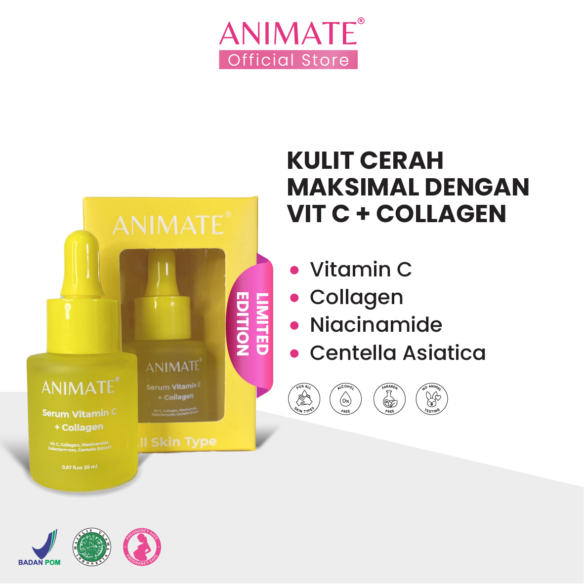 Animate Serum Vitamin C + Collagen 20 ml Original / Serum Wajah / Serum