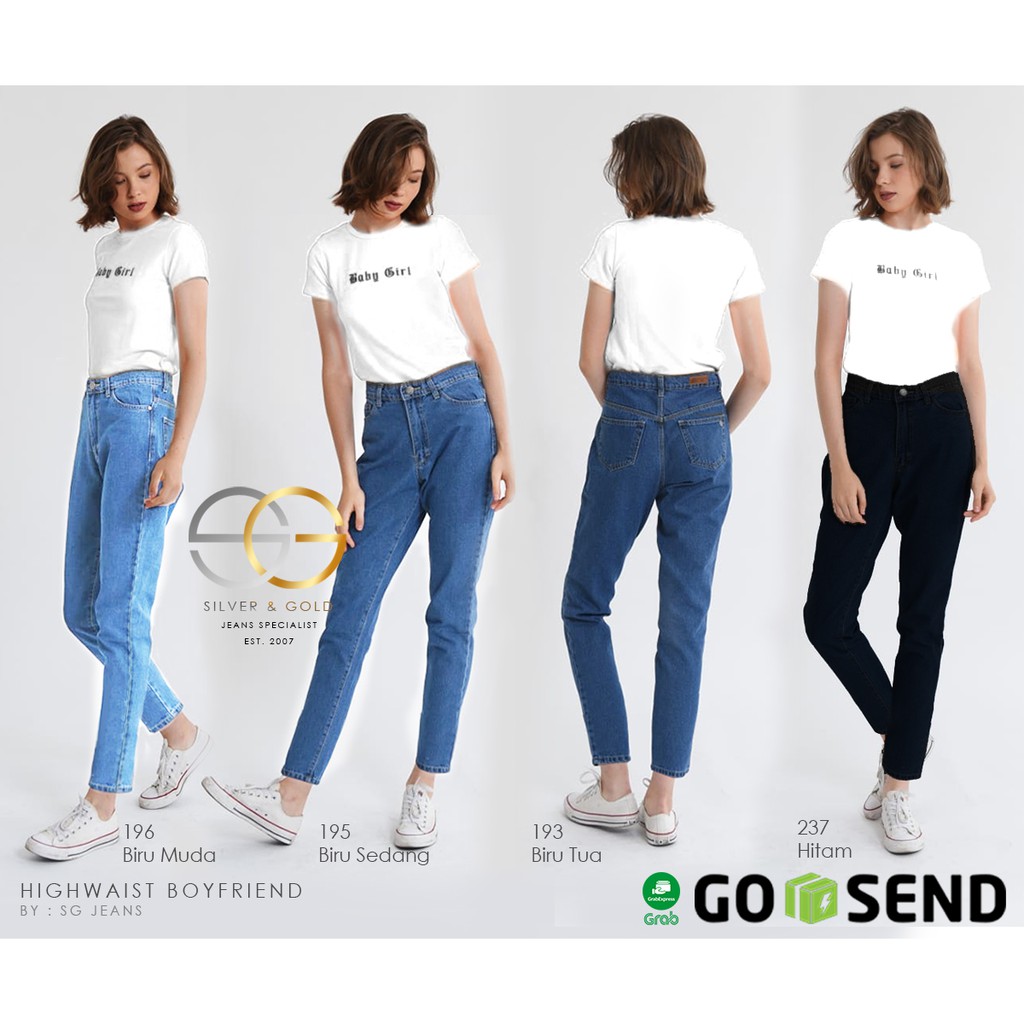 Celana Highwaist Boyfriend Jeans Wanita 