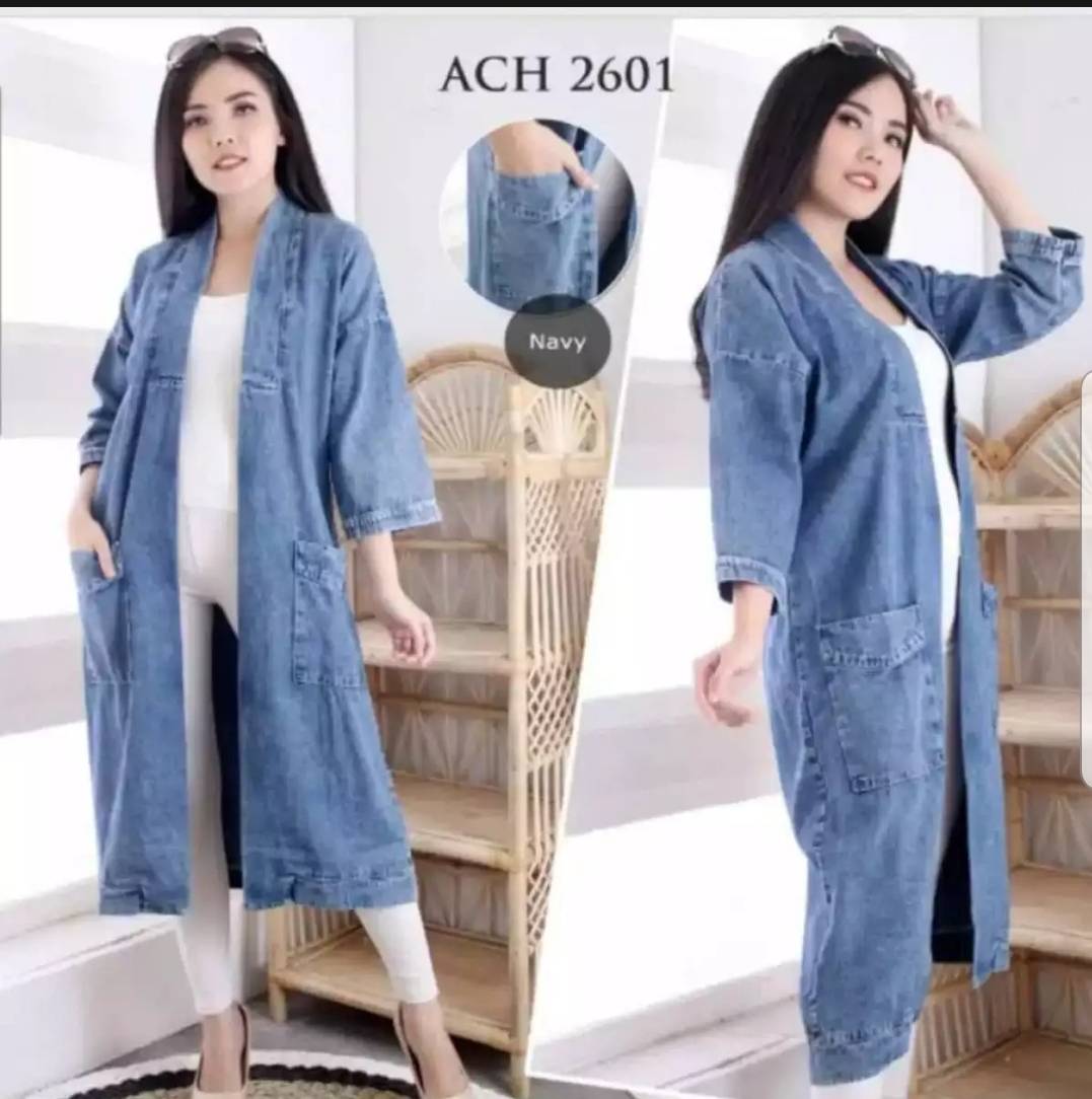 Jual Long Cardigan Bahan Denim Terbaru 