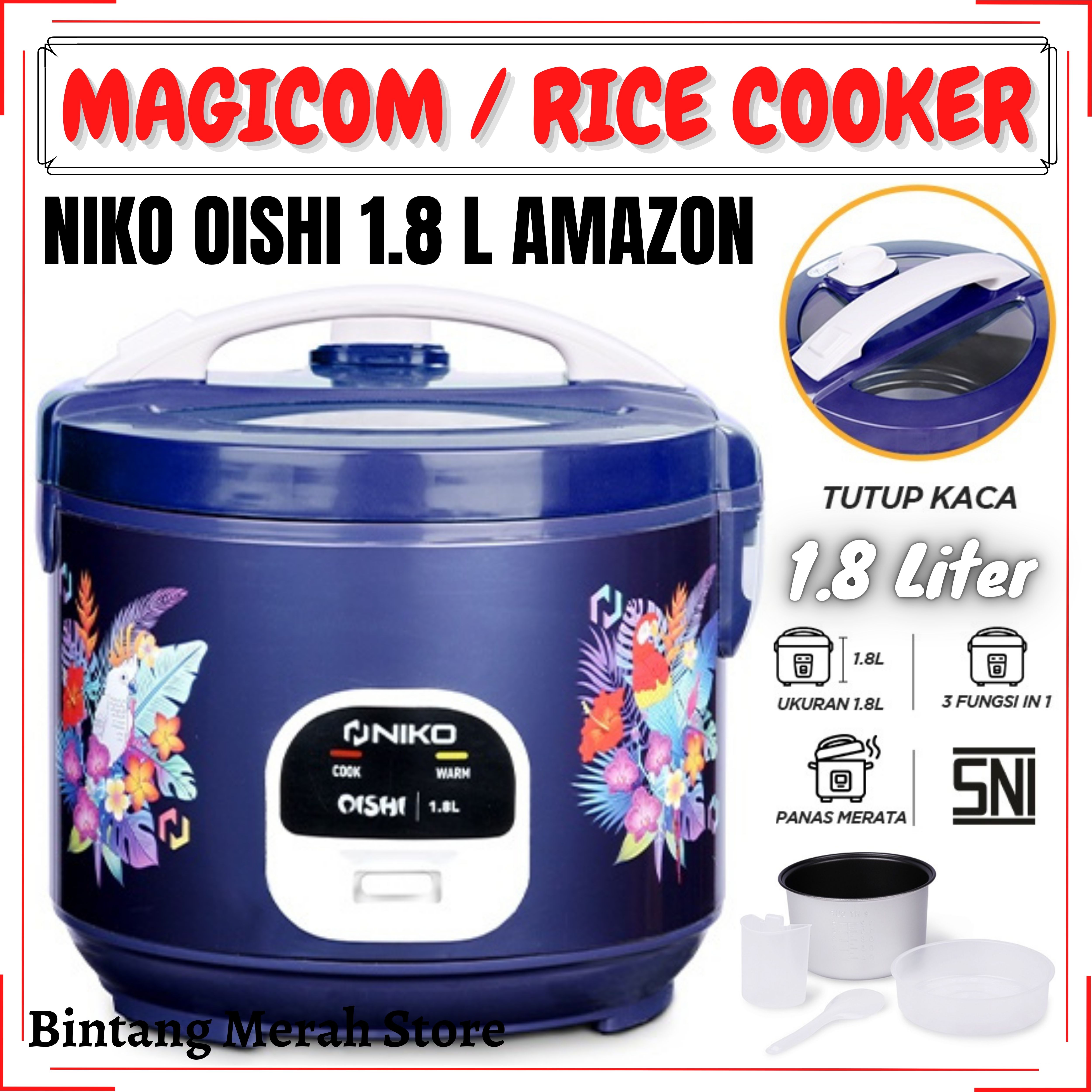 New Rice Cooker Niko Oishi kapasitas 1.8 liter Model Amazon NIKO Rice Cooker Oishi [1.8
