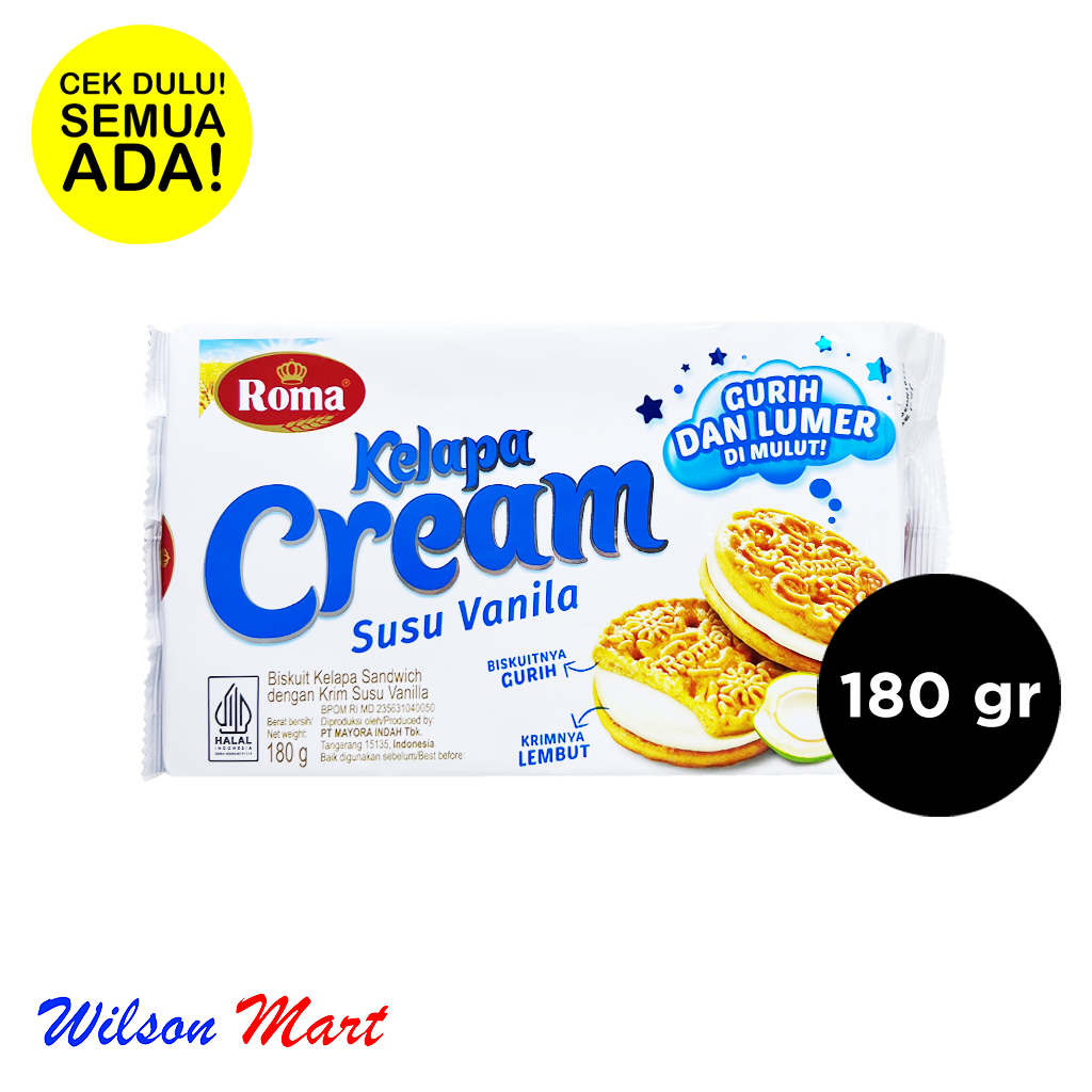 Roma Kelapa Cream Biskuit Kelapa Krim Susu Vanilla 180 Gram Lazada Indonesia