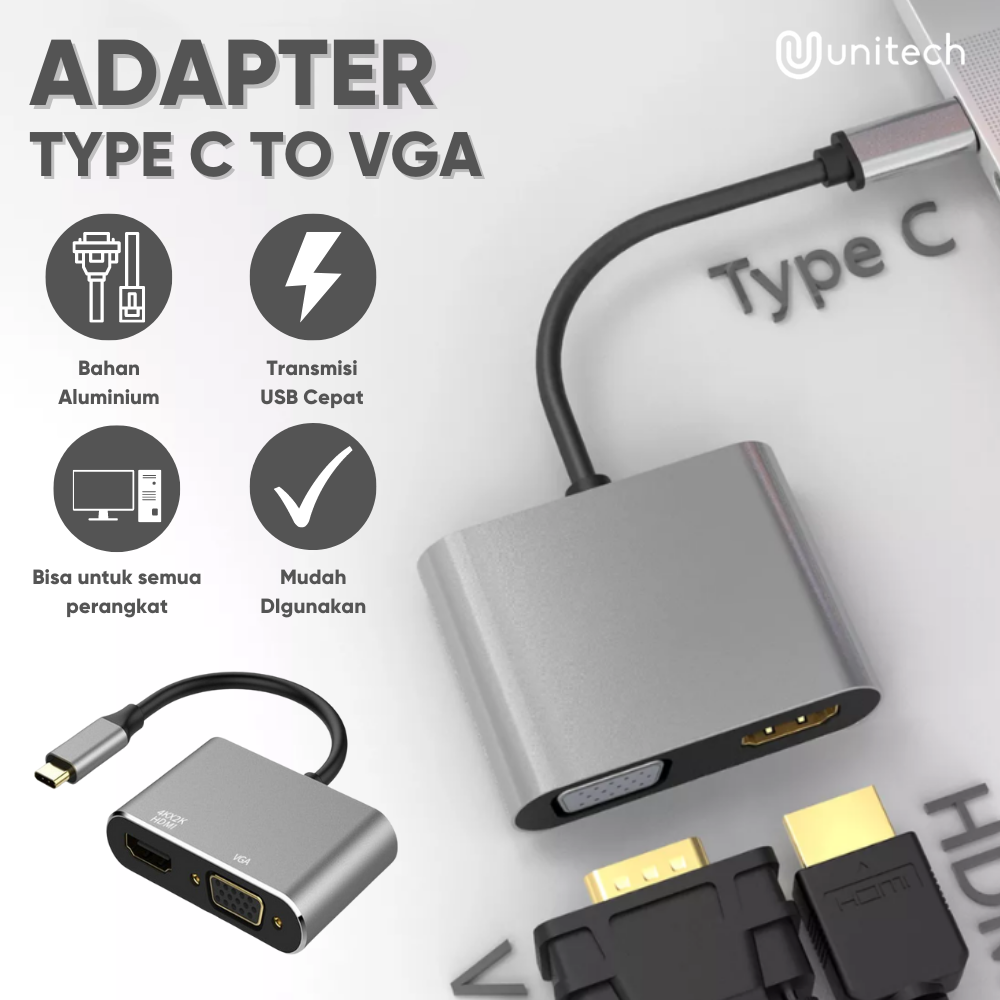 Converter USB TYPE C 2in1 To HDMI dan VGA Adapter Lazada Indonesia