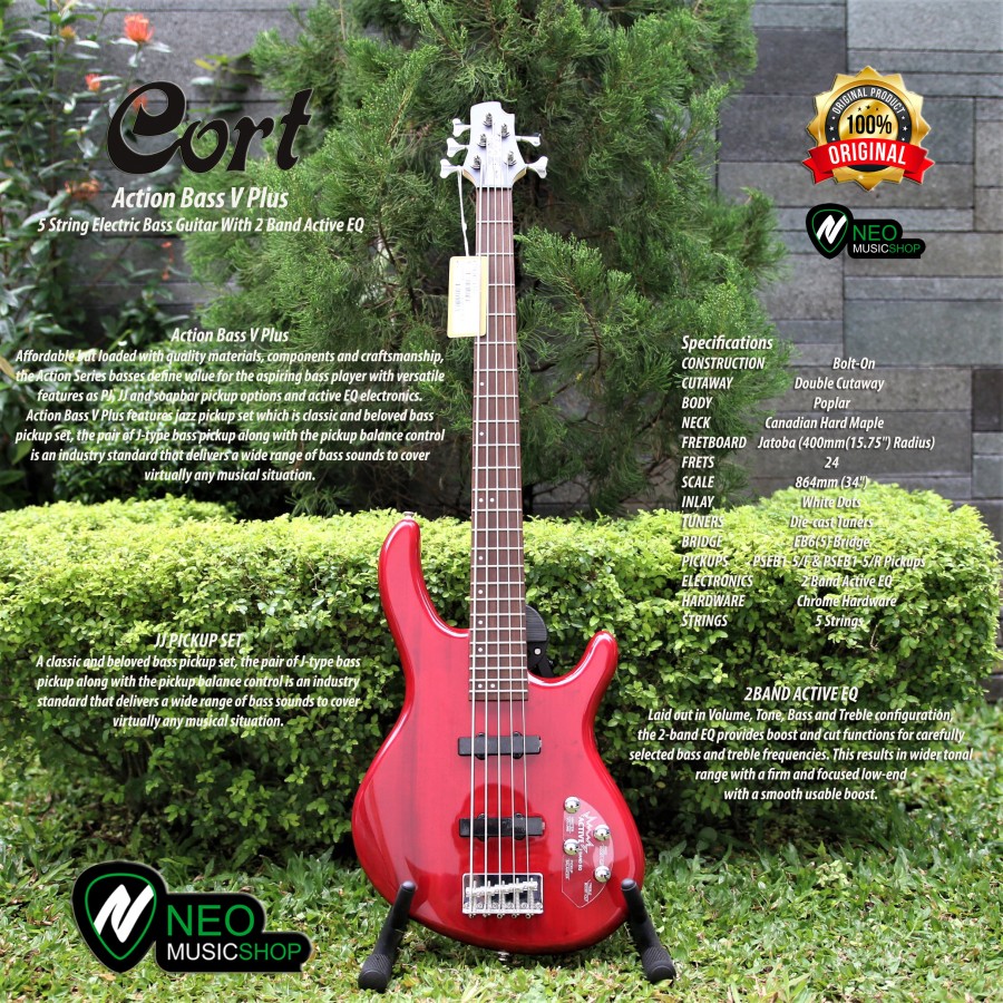 Cort Action Bass V Plus 5 String Electric Bass with 2 Band Active EQ ...