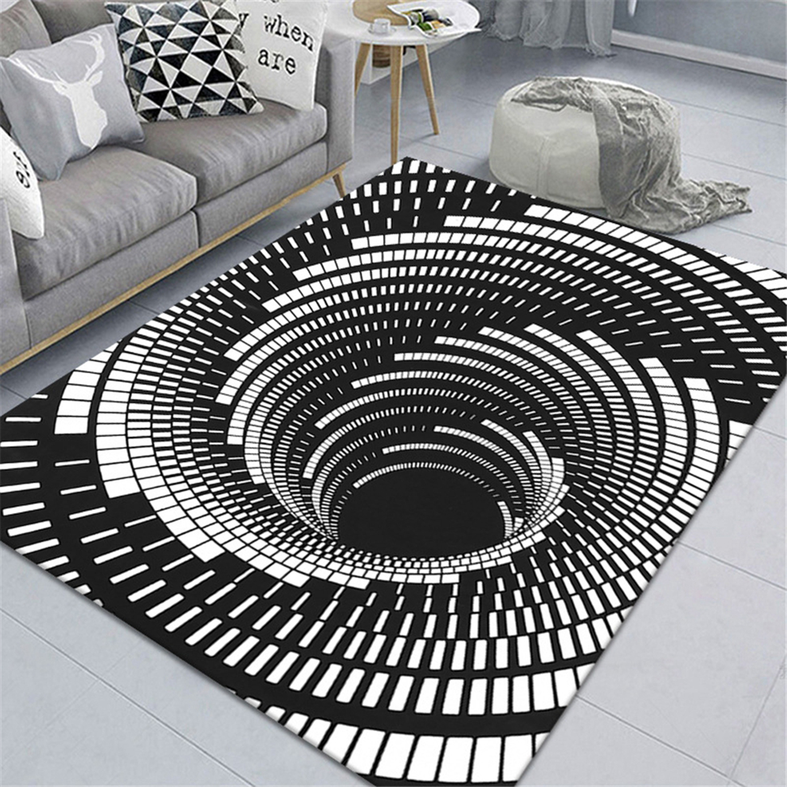 N  A Round Area Rug 3D Swirl Print Optical Illusion Rug Printed Area Carpet Floor Pad Non-Slip Doormat Living Room Blanket,C,80CM 