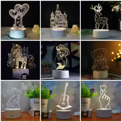 [3 WARNA] Lampu 3D LED Kaca Transparan Hiasan Pajangan Tumblr Tidur Paris Sarangheo Love Kado Ultah / Lampu Karakter Kaca Unik Lucu