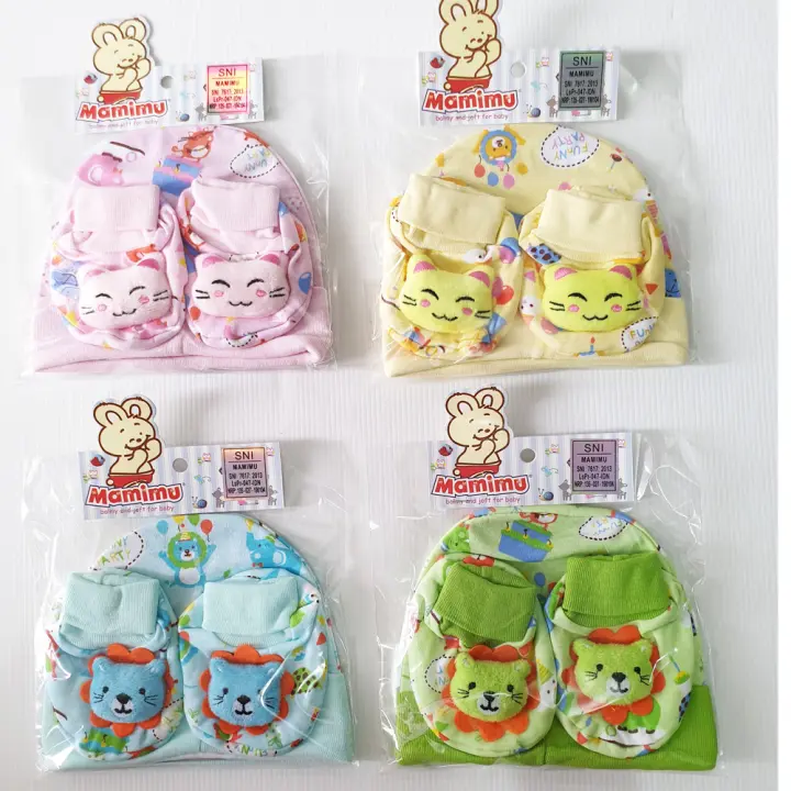 Mamimu Topi Bayi Set Baru Lahir Plus Boneka Motif Acak Perlengkapan Bayi Topi Bayi Dan Sepatu Bayi Kain Newborn Lazada Indonesia