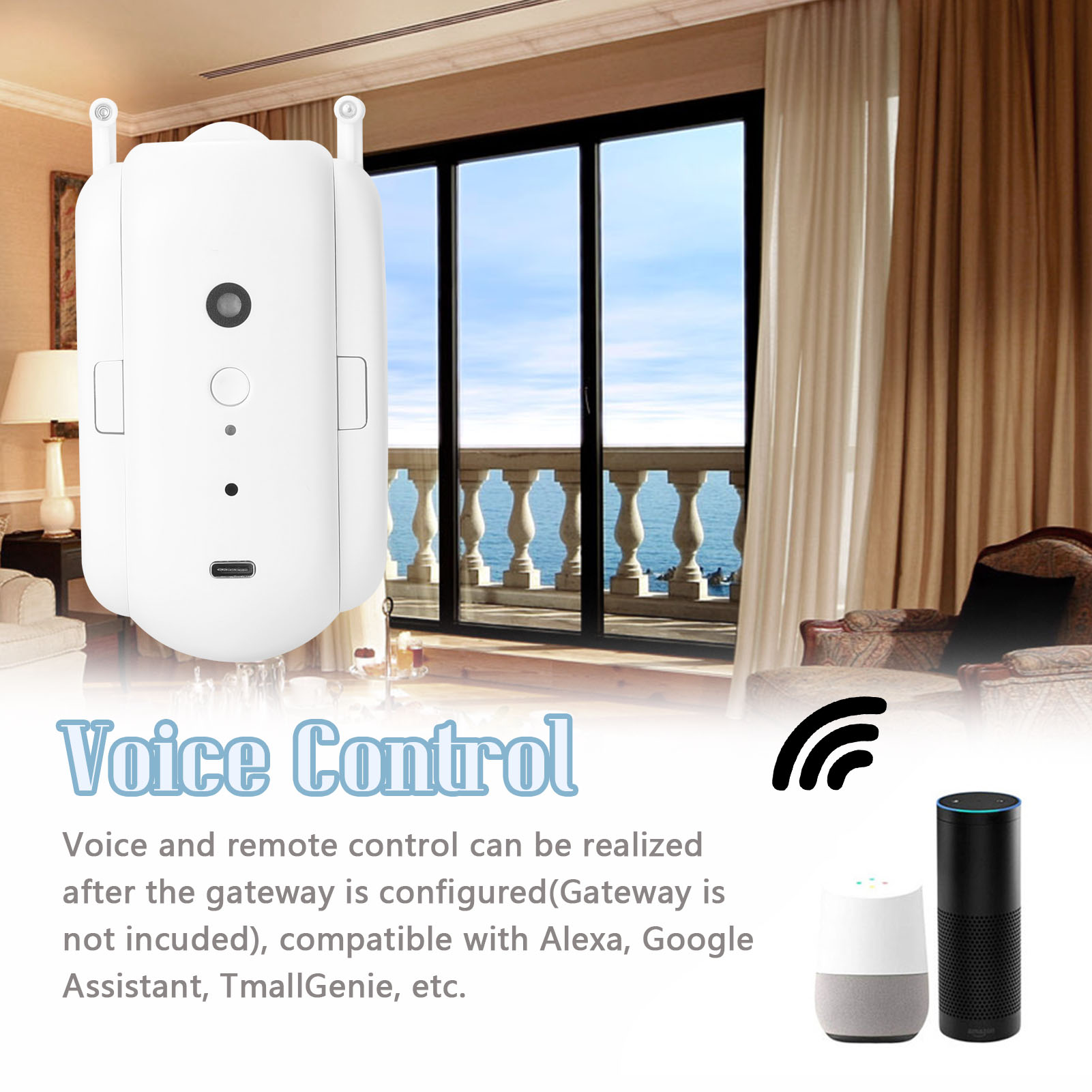 1pc Tuya Smart Curtain Motor BT Voice Control Switch Electric Curtain Robot APP Control Timer Setup Compatible with Alexa Google Home for T-Rail/U-Rail