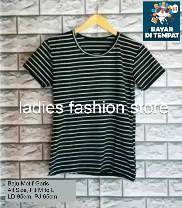 Kaos Cewek Kaos Lengan Pendek Wanita Salur Baju Lengan Pendek Baju Garis Hitam Putih Atasan Wanita