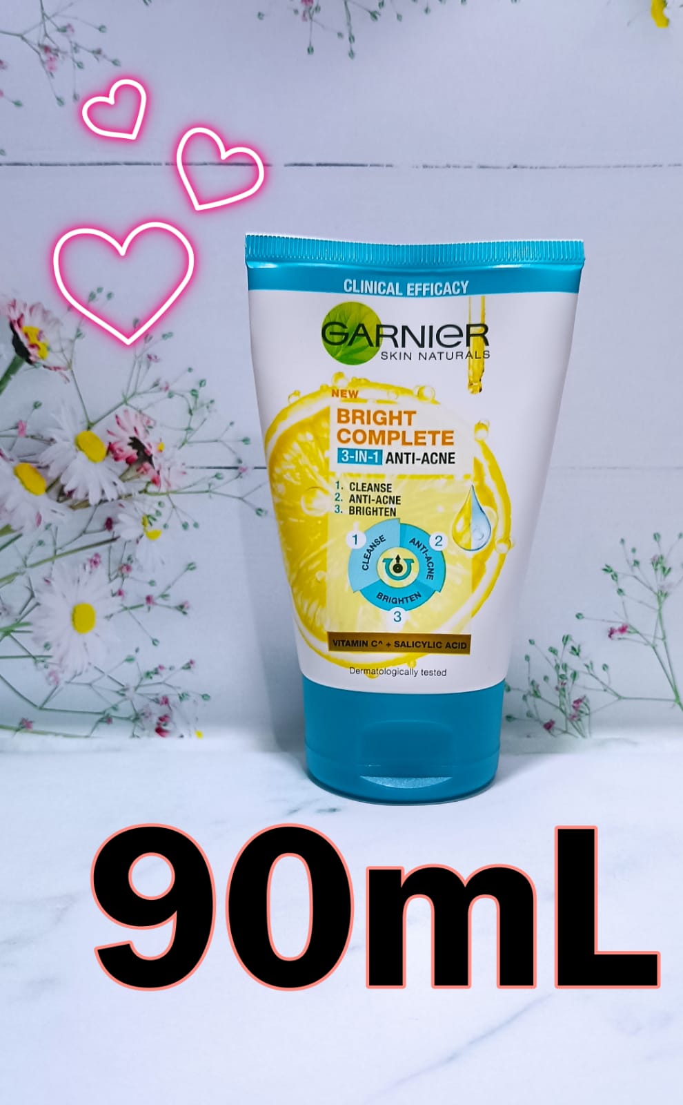 90ml Anti Acne Garnier Bright Complete 3in1 Facial Wash Wajah Cerah Bebas Jerawat Pencuci