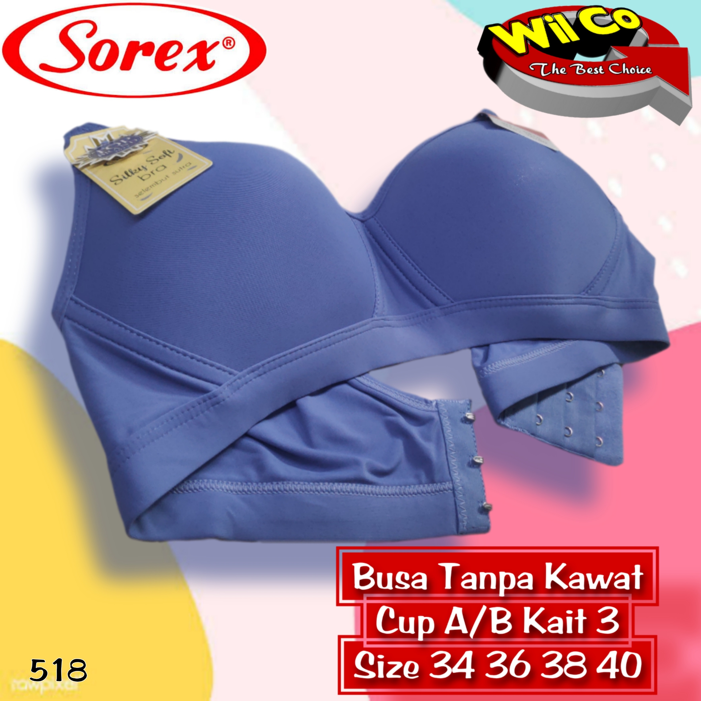 K518 Sorex Bra Busa Tanpa Kawat Cup B Size 34 - 40