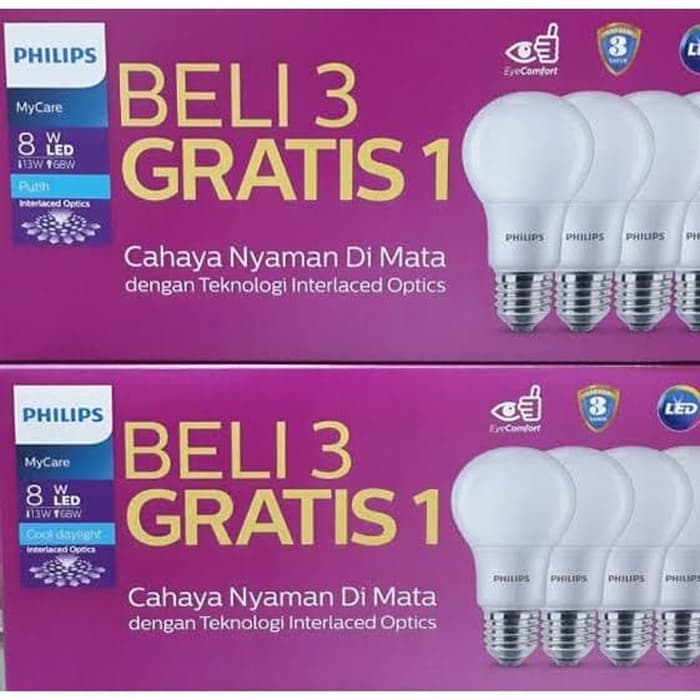 Philips Led 8 Watt Beli 3 Gratis 1 Lampu Philip Led 8 Watt Putih