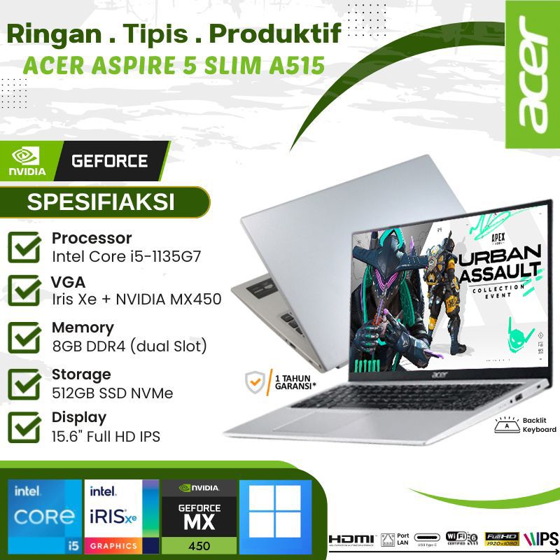 Acer Iris Xe Mx450 Acer Aspire Slim A515-56G-55Q0 CORE I5-1135G7