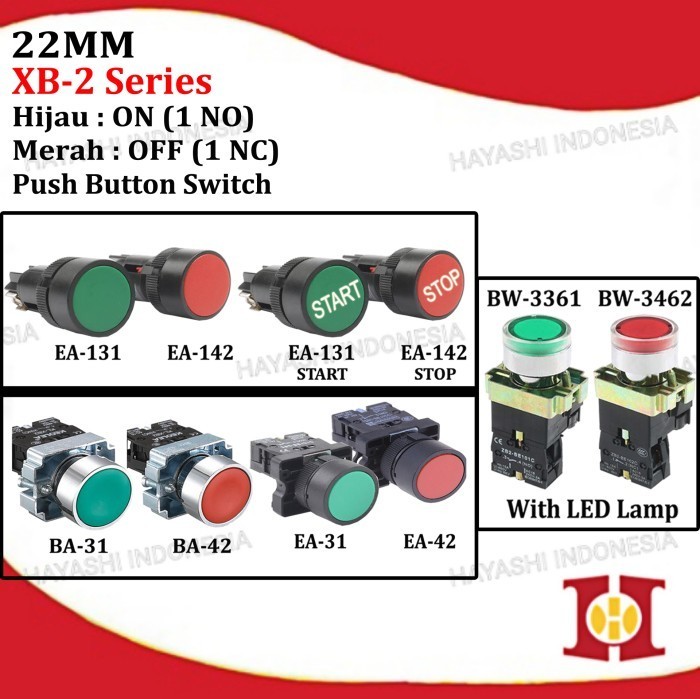 Push Button Tombol Lampu LED 22mm 25mm On Off Merah Hijau Start Stop ...