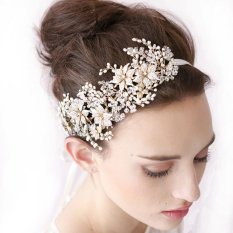 Echo Mimpi Mutiara Buatan Tangan Bunga Hiasan Kepala Pengantin (Putih)