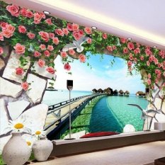Ramah Lingkungan 3D Besar Mural Roses Wall Aside Pantai Papel De Parede Ruang Tamu Sofa TV Wallpaper Mural Wallpaper