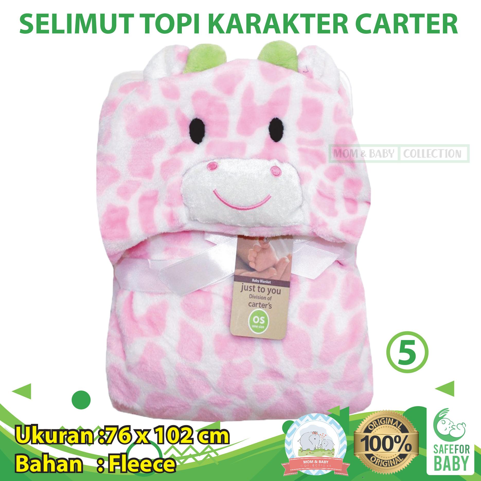 MomBaby Selimut Topi Double Fleece / Selimut Hoodie 3D / Hoodie Blanket Tudung / Selimut Topi Animal - Jerapah Pink