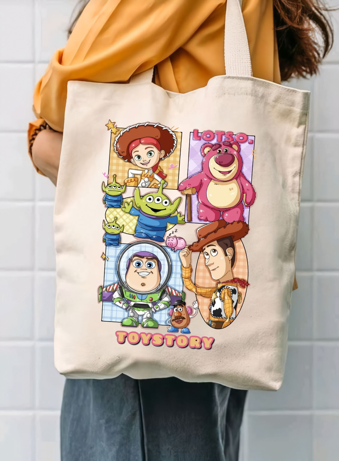 TOTE BAG MOTIF LOTSO TOY STORY BAHAN KANVAS KDRAMA TAS SERUT
