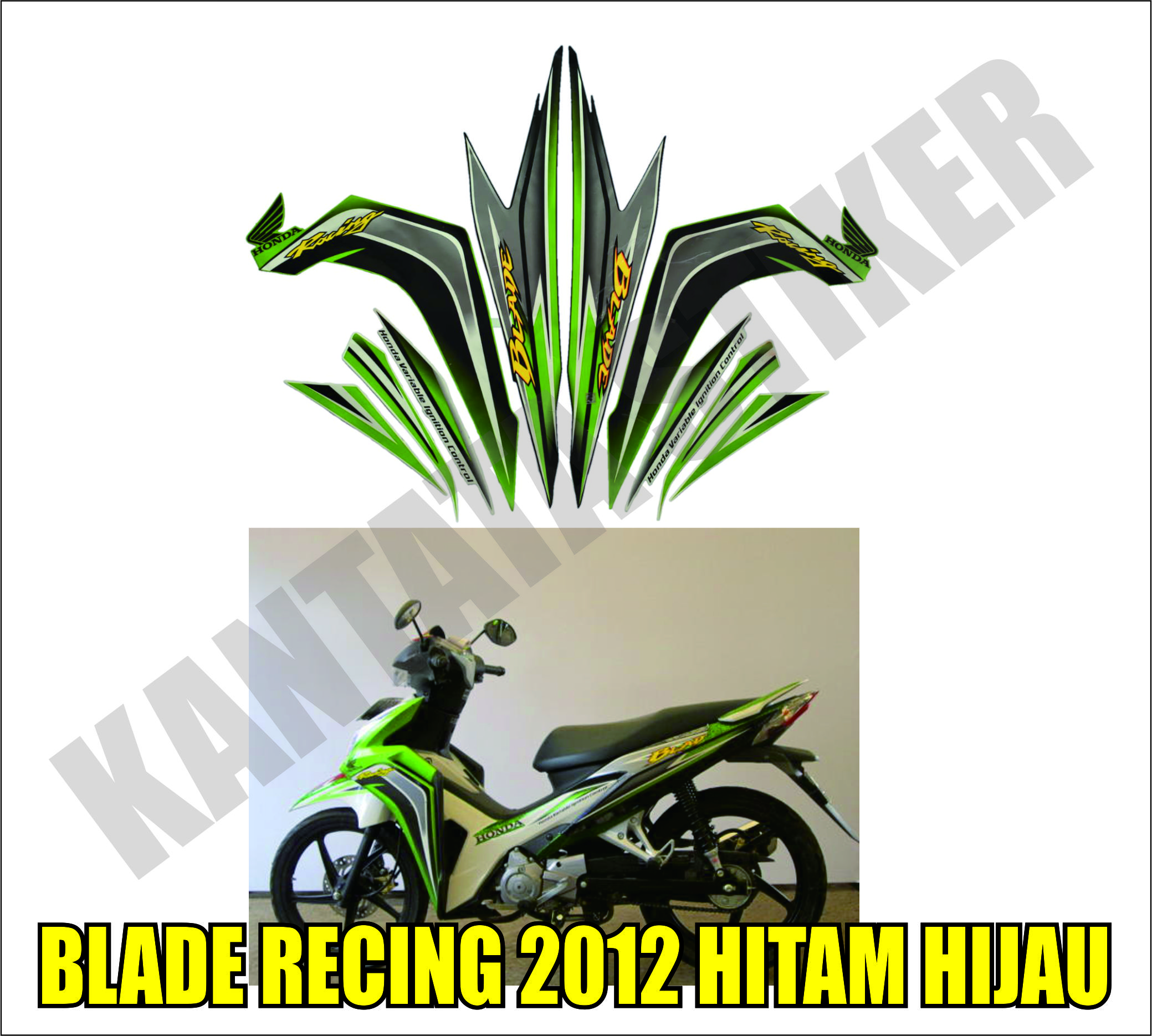 STIKER STRIPING LIS BODY MOTOR HONDA BLADE RACING 2012 HIJAU FULL SET ...