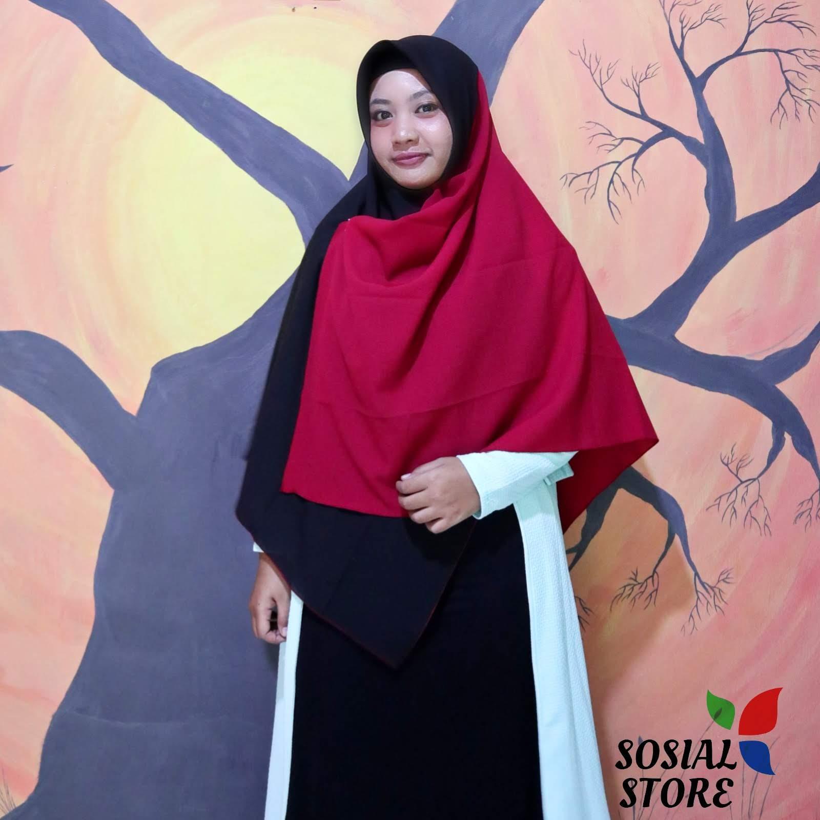 Khimar 2 TONE Hijab Kombinasi Segi Empat Jumbo Syari jilbab Model Sekarang Diamond Crepe