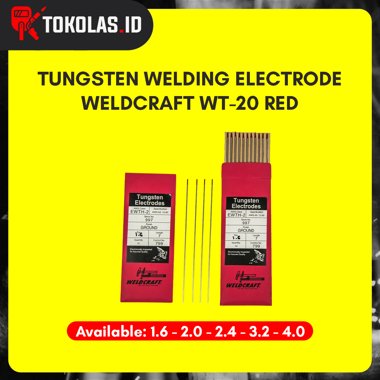 10 Pcs Tungsten Welding Electrode WT20 Jarum Las Argon Merah 3.2 MM x