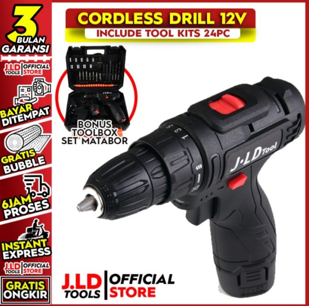 Cordless Drill Battery 12V include Tool Kits 24 Pcs by JLD Tools