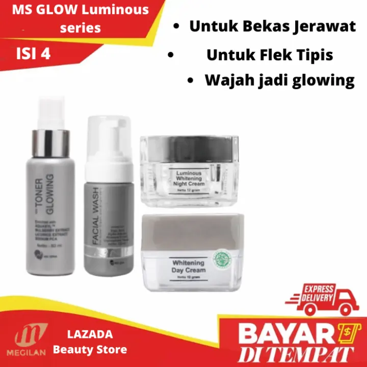 Ms Glow Whitening Luminous Series Msglow Luminous Paket Ms Glow Luminous Untuk Wajah Normal Bekas Jerawat Noda Flek Hitam Tipis Membuat Wajah Glowing Whitening Lazada Indonesia