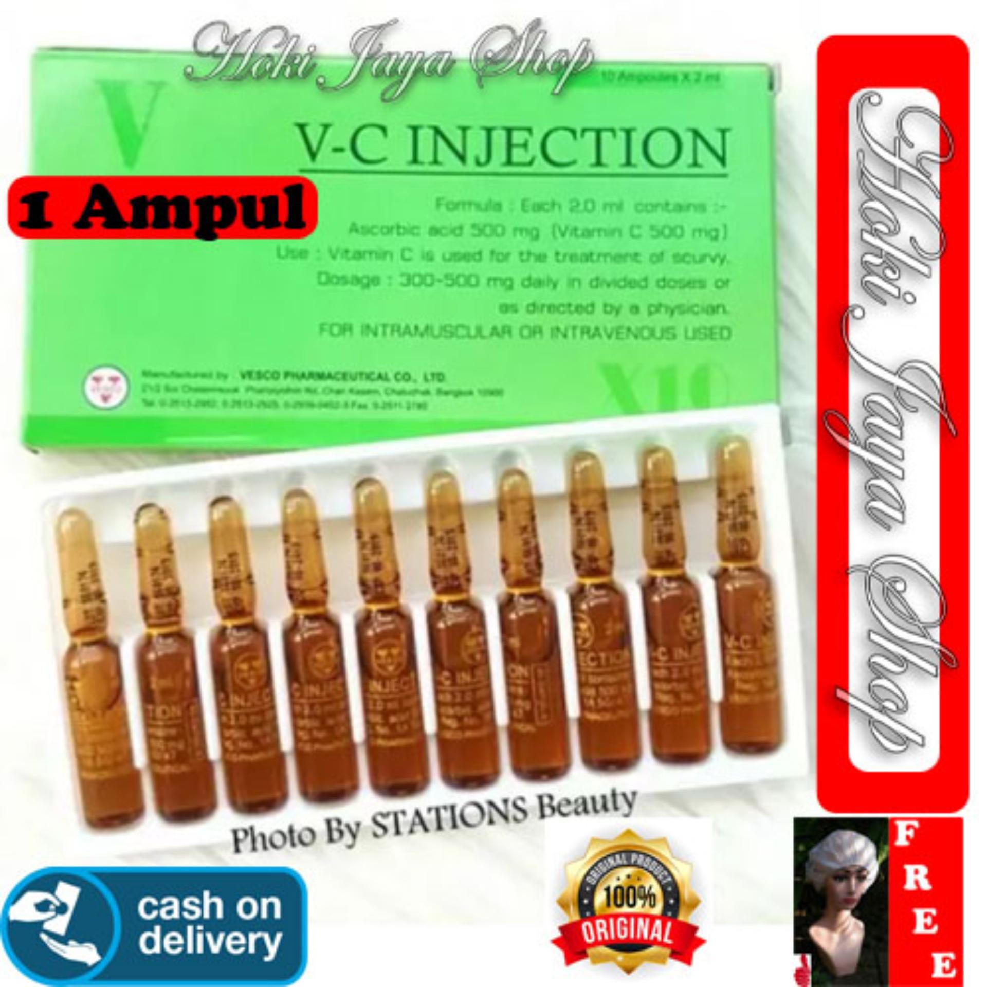 HOKI COD - VC Injection Isi 1 AMPUL - / Vitamin C Injection / VC Injeksi / Serum Vitamin C Ascorib Acid 100% Original Thailand - GM 1 + Gratis Shower Cap Putih - Premium