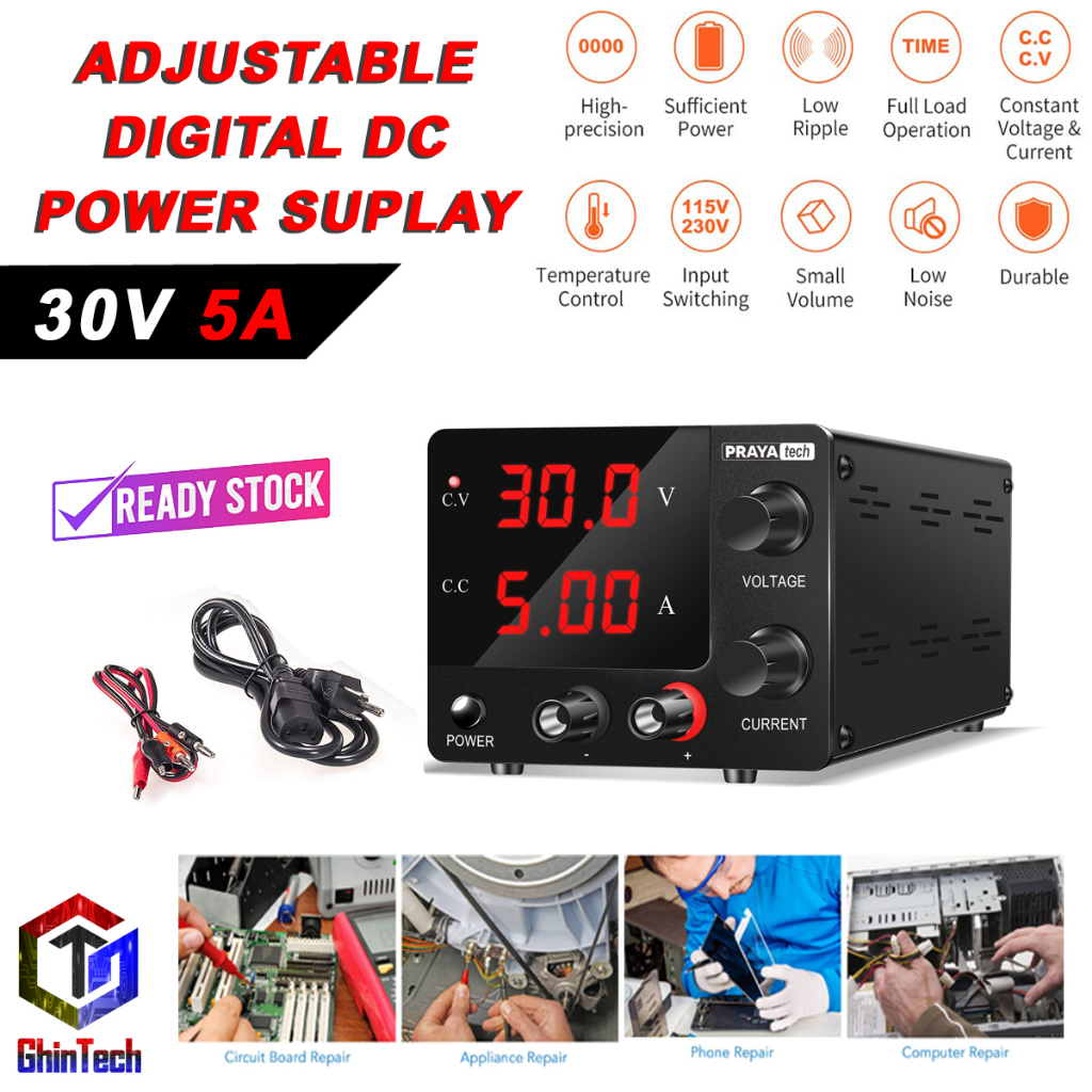DC Power Supply Variable 30V 5A Adjustable Switching PSU Catu Daya DC