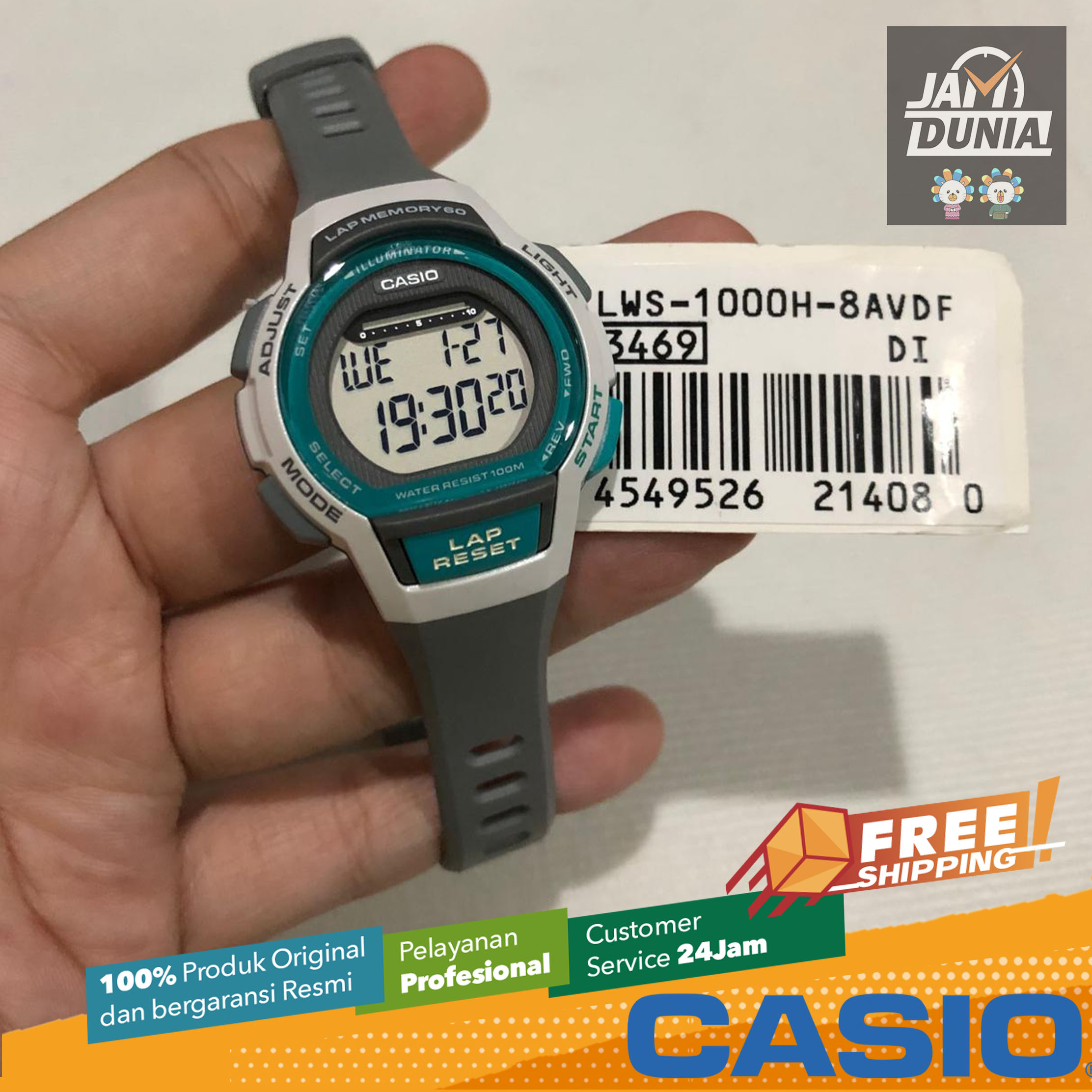 CASIO ORIGINAL - CASIO LWS-1000H-8AVDF - Digital - NEW - WOMEN - Abu-abu  Hijau Silver - Rubber - Jam dunia JD18ST # Jam Tangan Wanita Cewek Anti Air  Digital Analog + CASIO