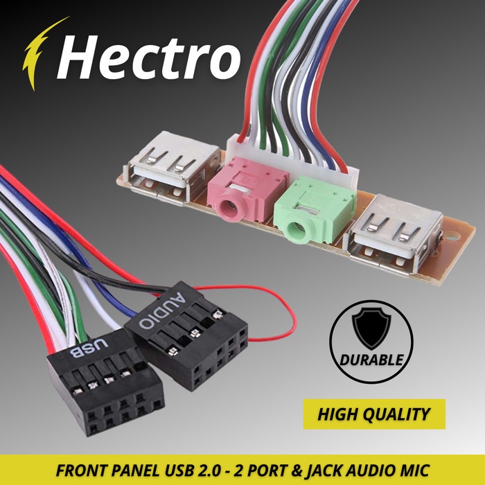 HECTRO Kabel Front Panel USB 2.0 2 port & Jack Audio Mic Casing Case PC