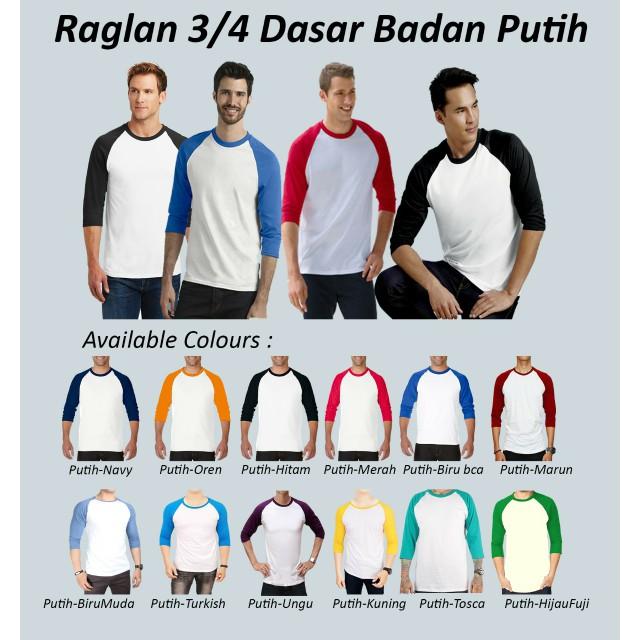 KAOS POLOS T-SHIRT RAGLAN LENGAN 3/4PUTIH - HIJAU FUJI () (PUTIH - HIJAU FUJI)