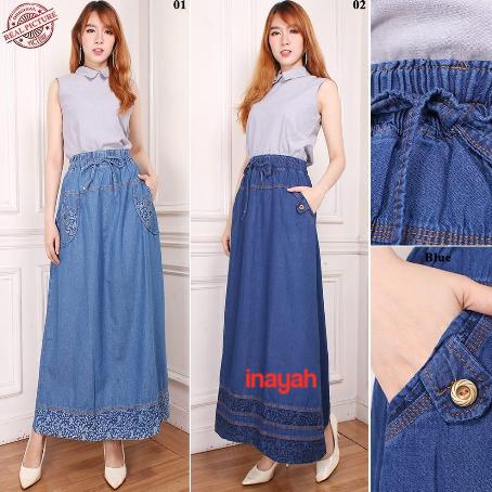 Rok jeans maxi payung panjang wanita jumbo long skirt Naura