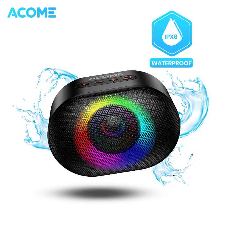 ACOME Speaker Bluetooth 5.0 10W IPX6 Waterproof RGB Light Rhyme Rave ...