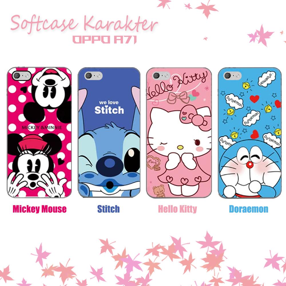 3D Case Oppo A71 ( 5.2 inch ) Softcase Karakter Hello Kitty Doraemon Stitch Mickey Mouse Character Disney Cartoon