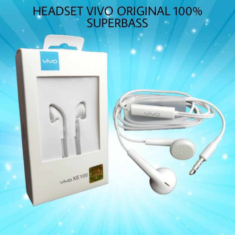 HEADSET VIVO Y12 ORIGINAL ASLI HANDSFREE EARPHONE XE100 FOR VIVO Y15 Y21 Y31 Y35 Y55 Y69 Y53 Y65 Y28 X3S XSHOOT V3 V5 V7 JACK 3.5MM ANDROID SUPER FULL BASS HEDSET SAMSUNG