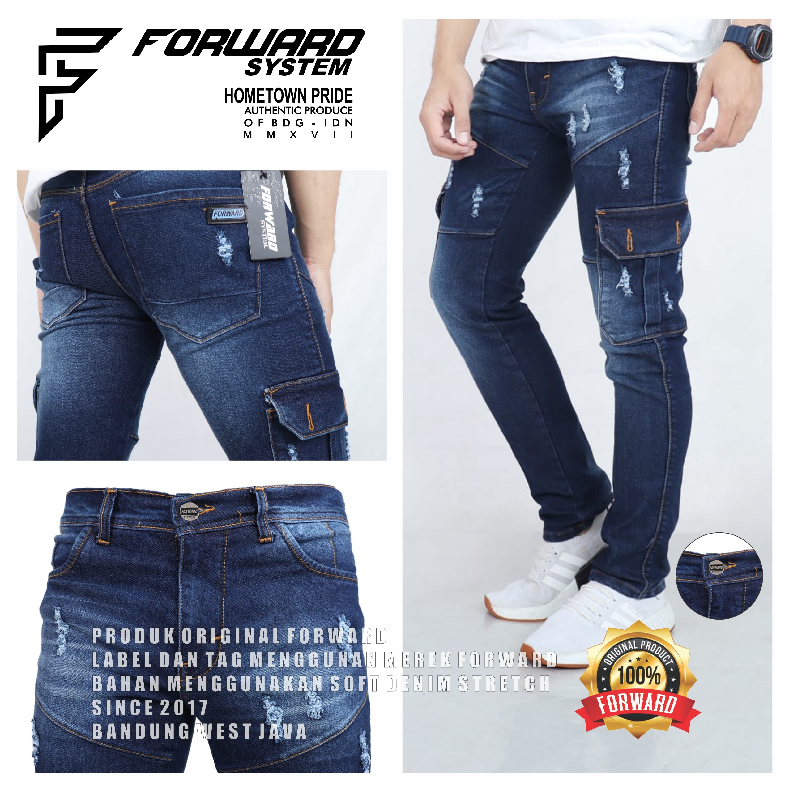 Celana Cargo Denim Jeans riped destroy 