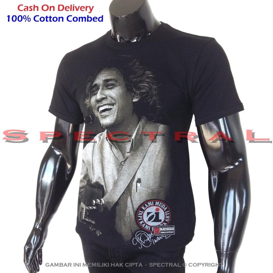Spectral - Black Premium Cotton – Kaos Gambar Iwan Fals Oi Orang Indonesia Slank - Pure Cotton Combed 30s - Real Pic - Ready Stock - Jakarta - Distro Bandung - Keren - Bahan Bagus - Lembut - Nyaman - Adem - Awet - Simple Fashion - Lazada Express – Hitam