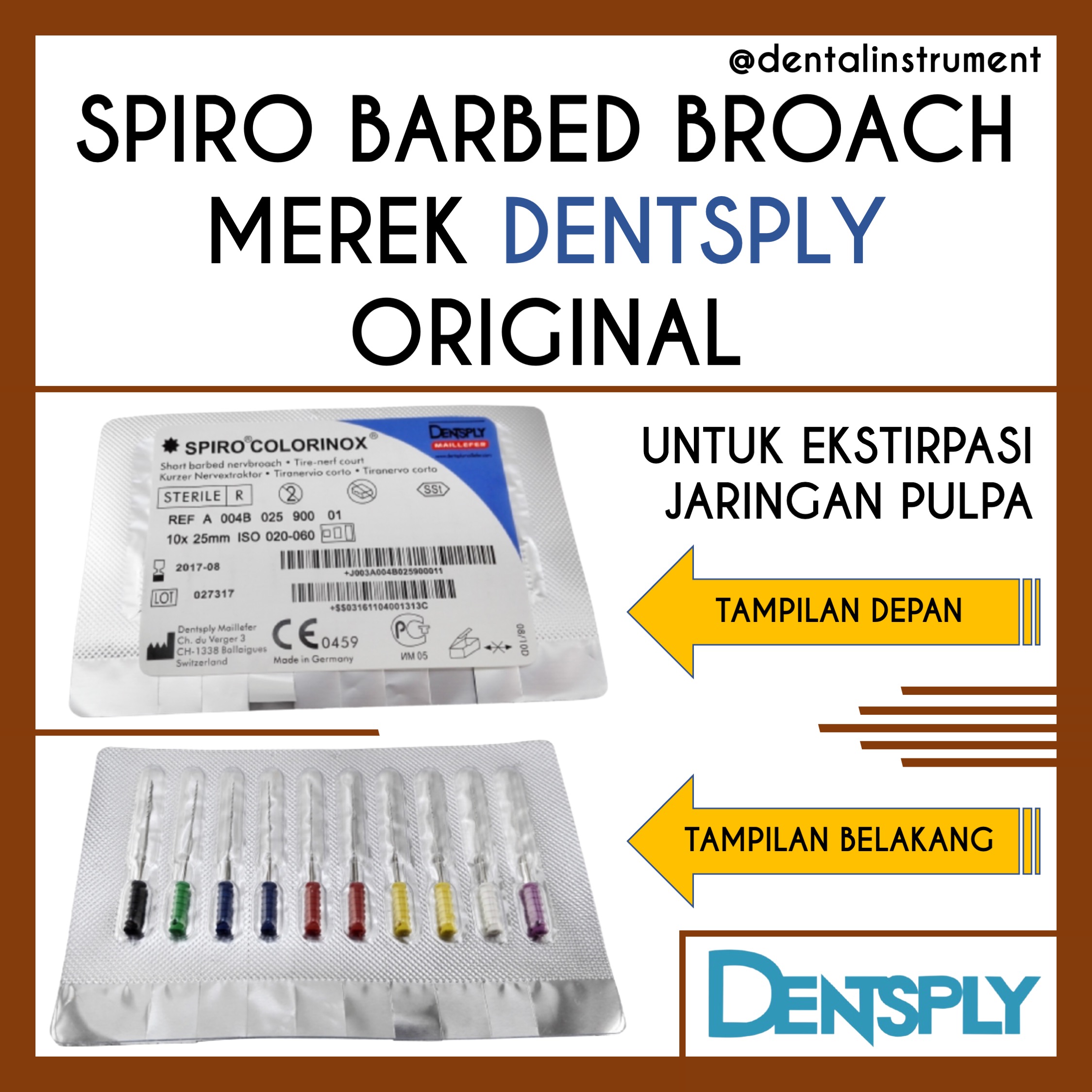 Dental Barbed Broach Dentsply Spiro Original / Endo Jarum Ekstirpasi